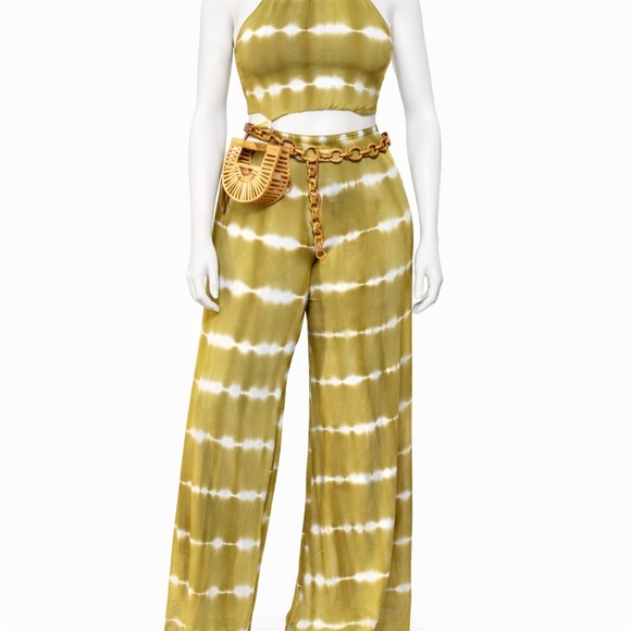 Pants - Olive Tie-Dye Halter Jumpsuit